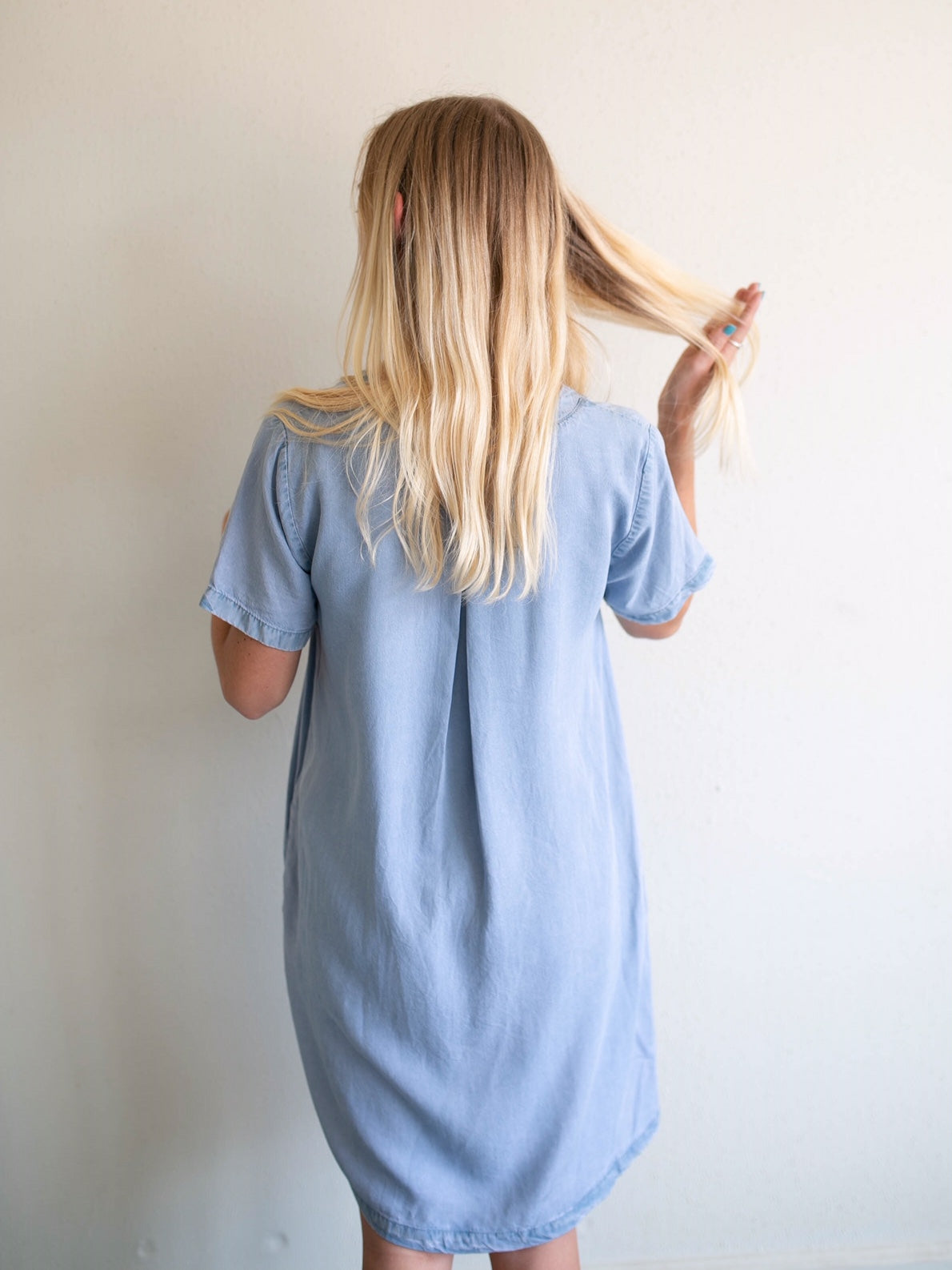 chambray v-neck dress
