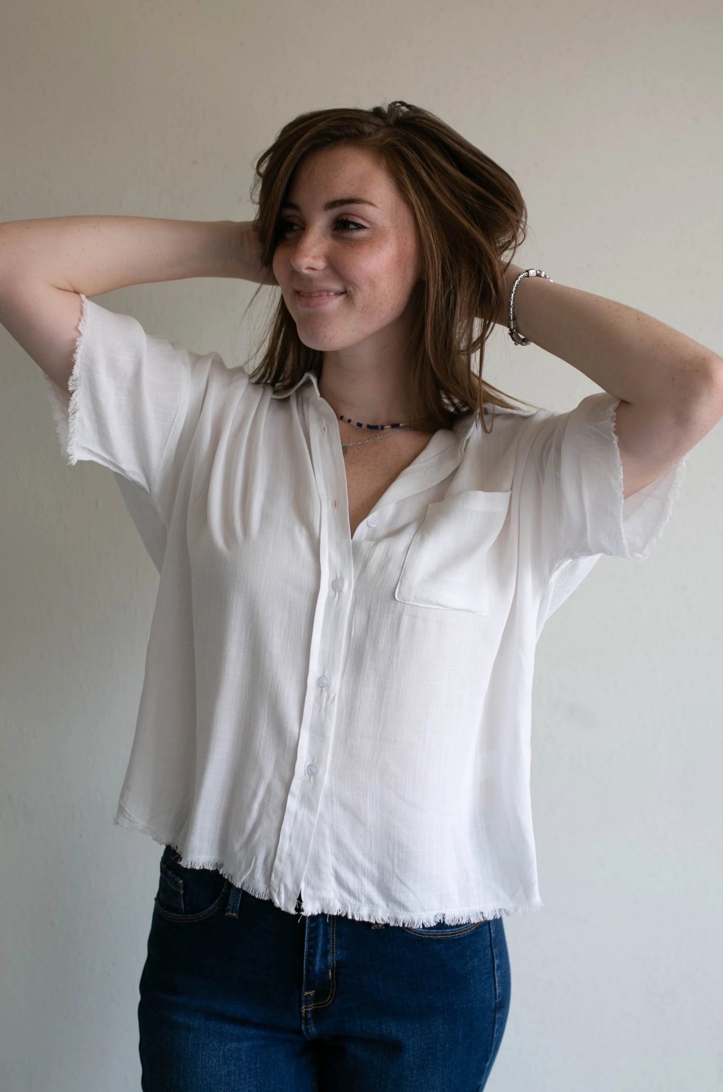 raw edge button up