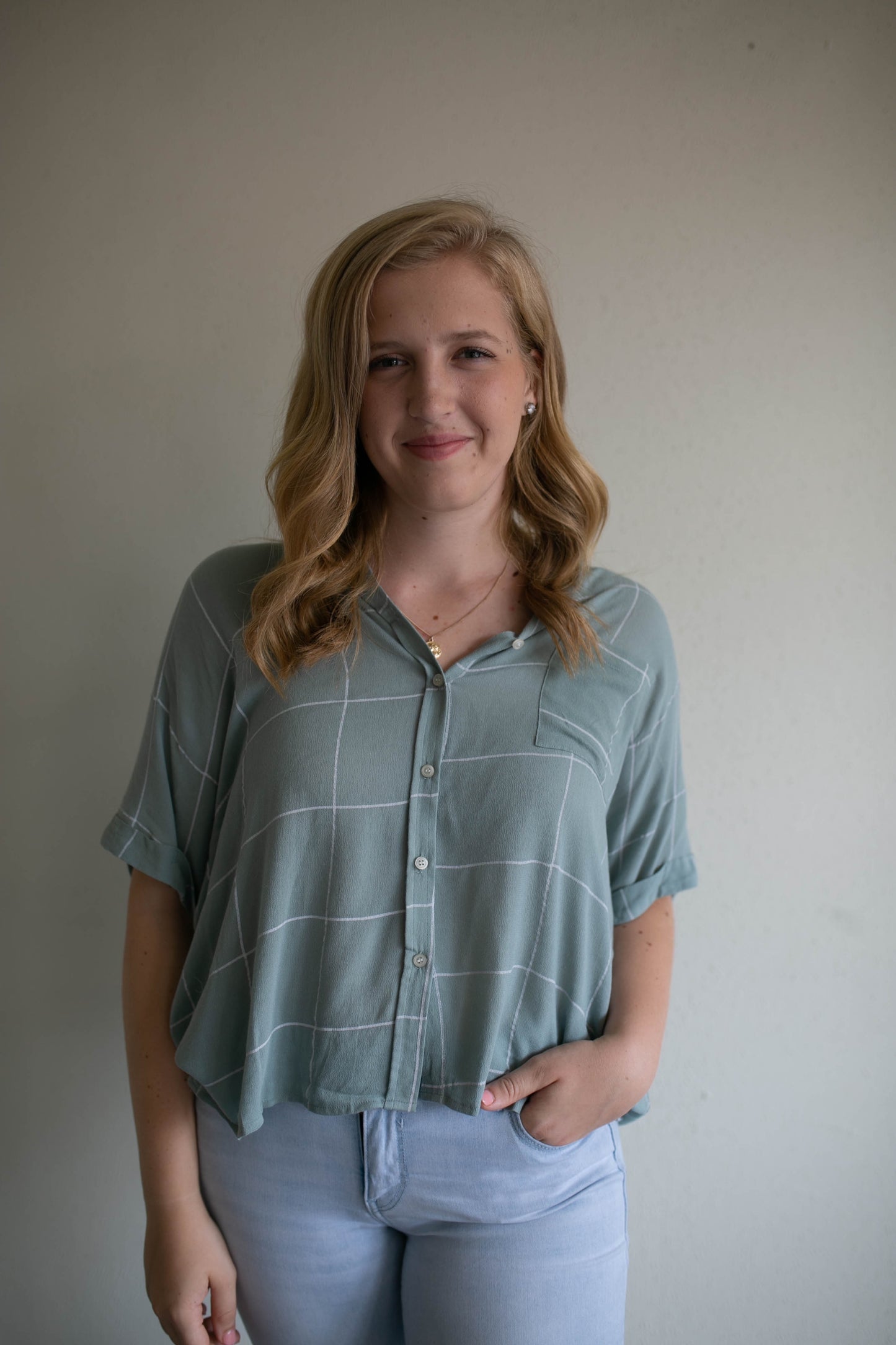green box button up