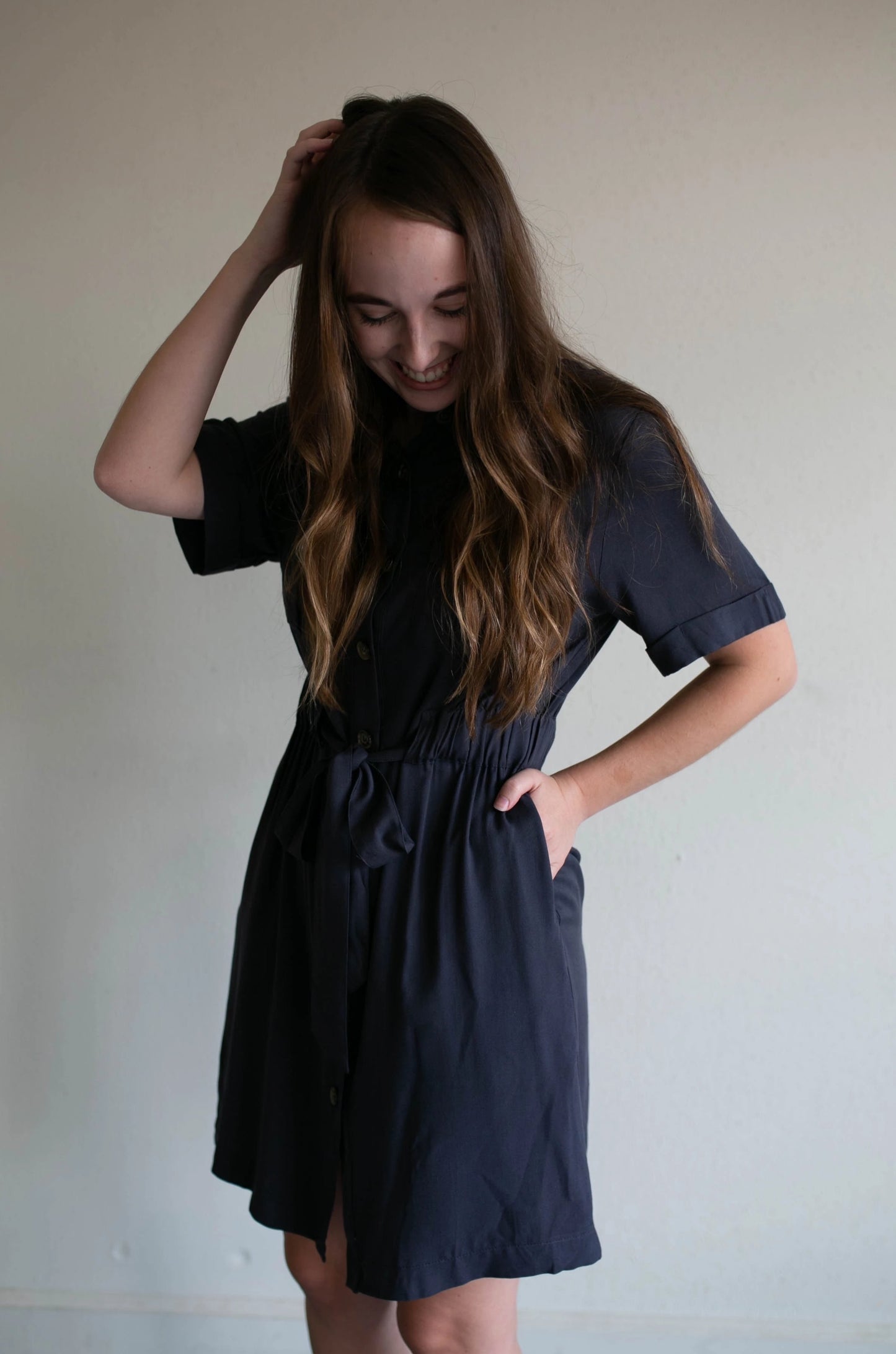 button & tie dress