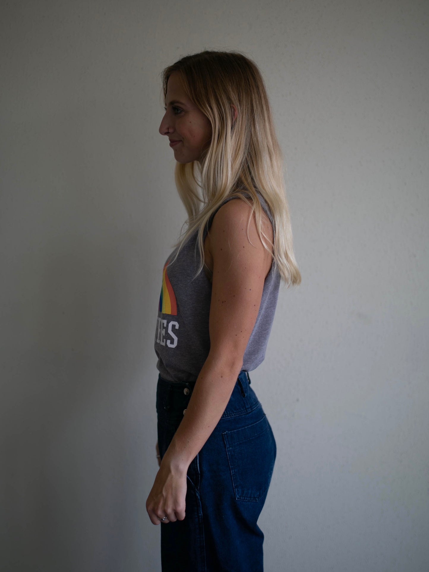 good vibes under the rainbow muscle tee