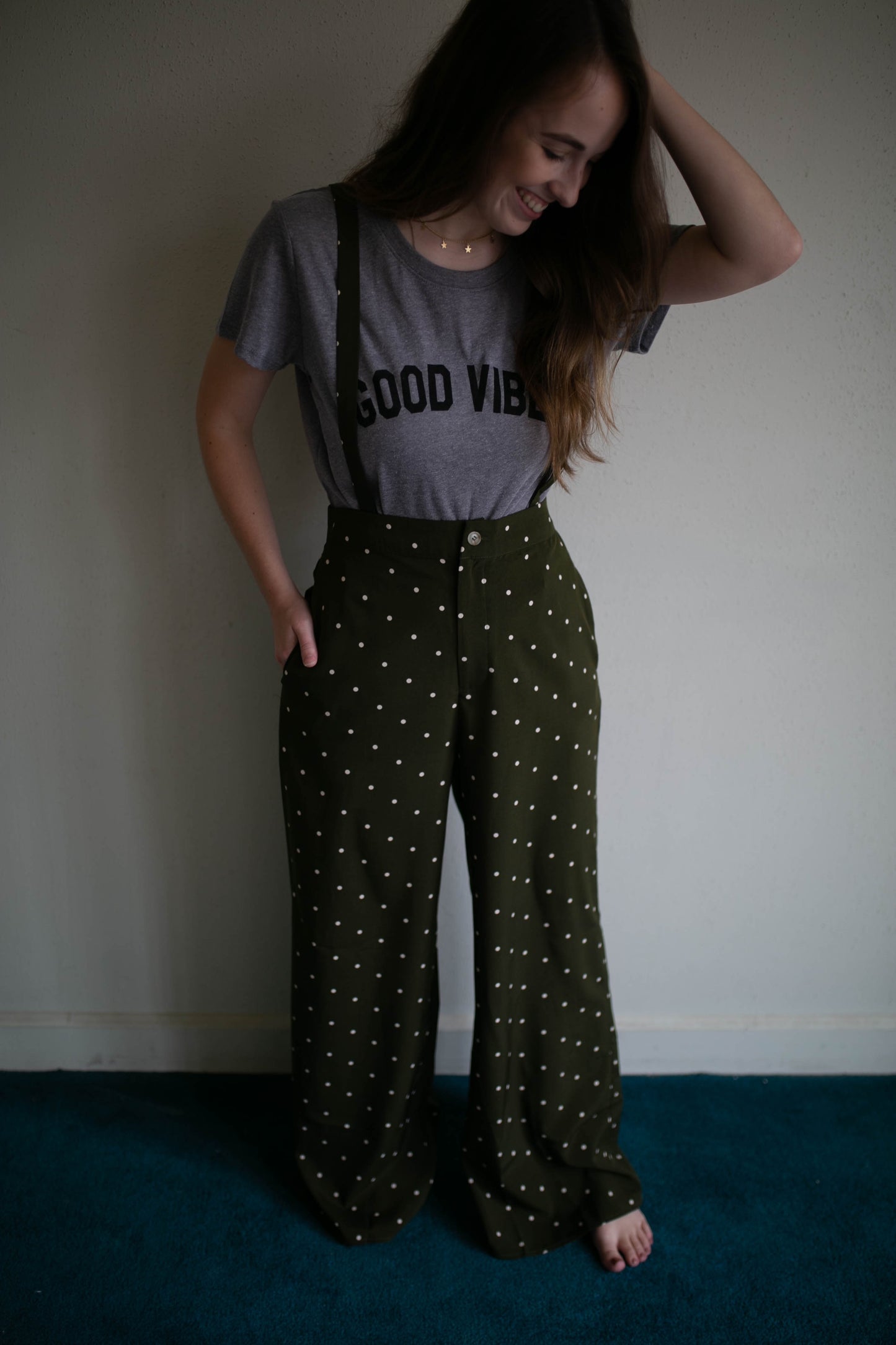 polka dot pant with removable straps