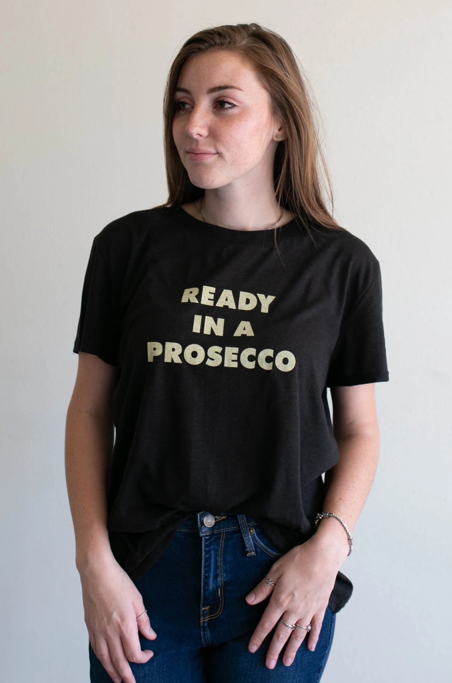 ready in a prosecco tee