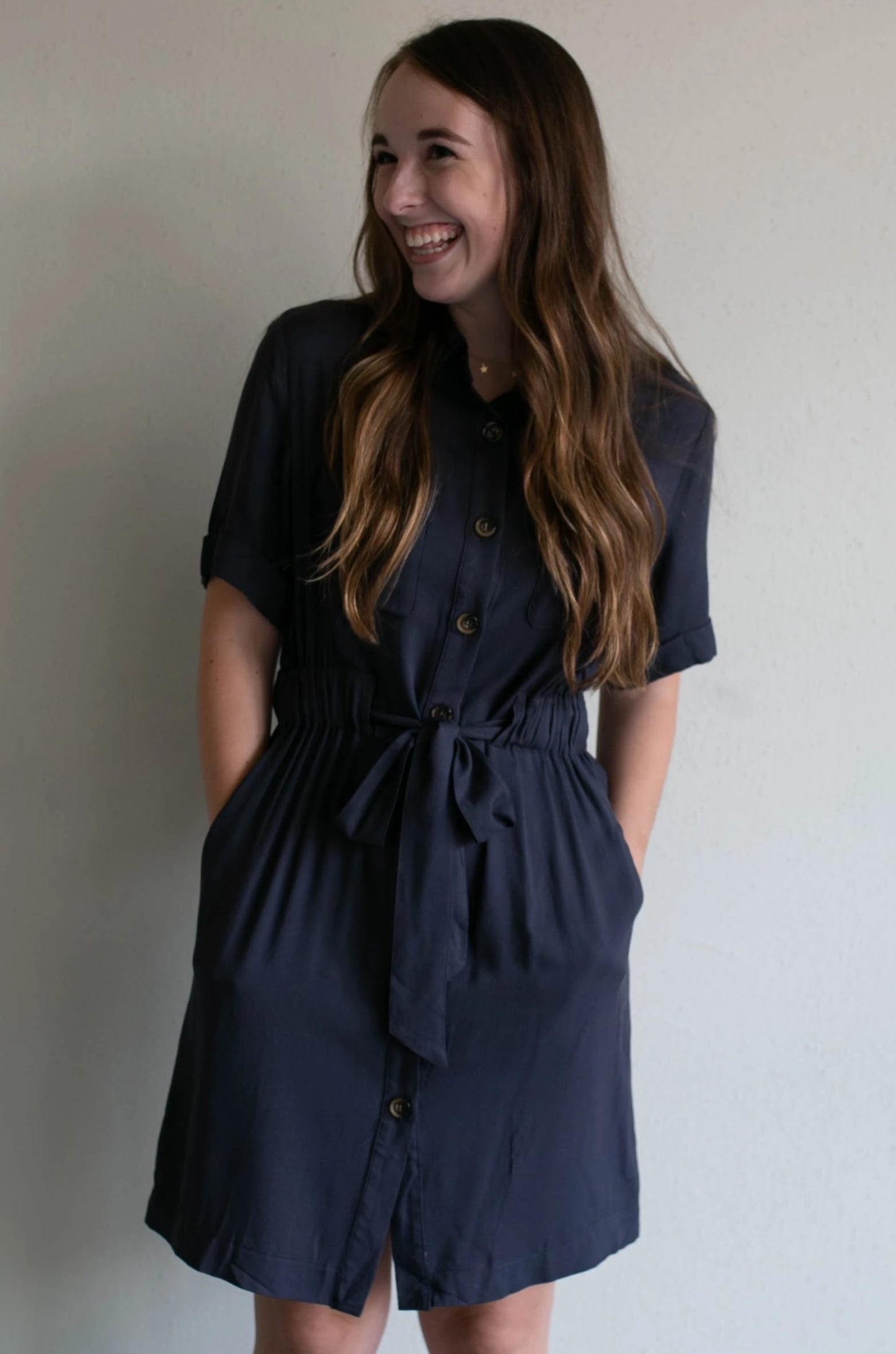 button & tie dress