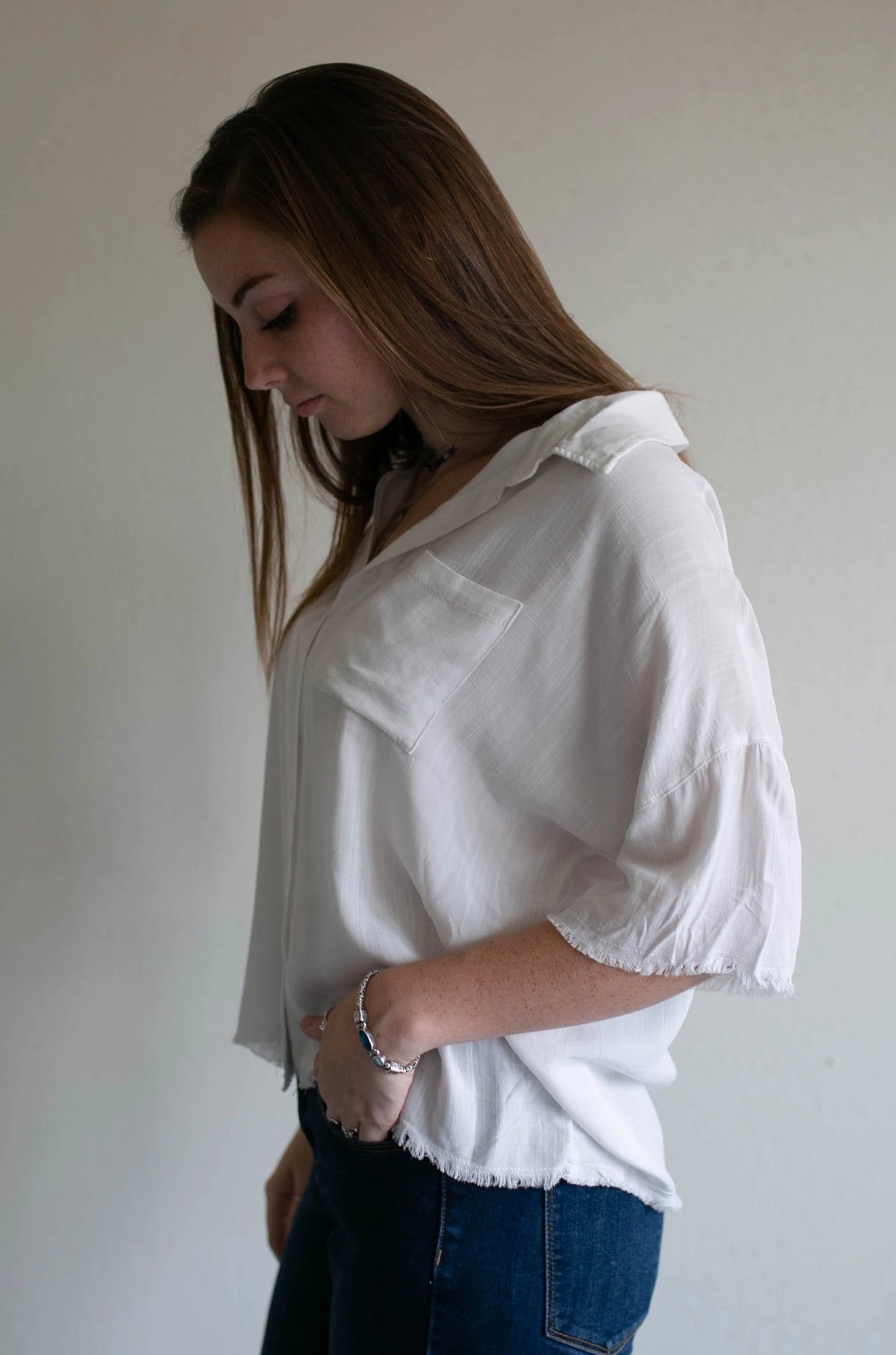 raw edge button up