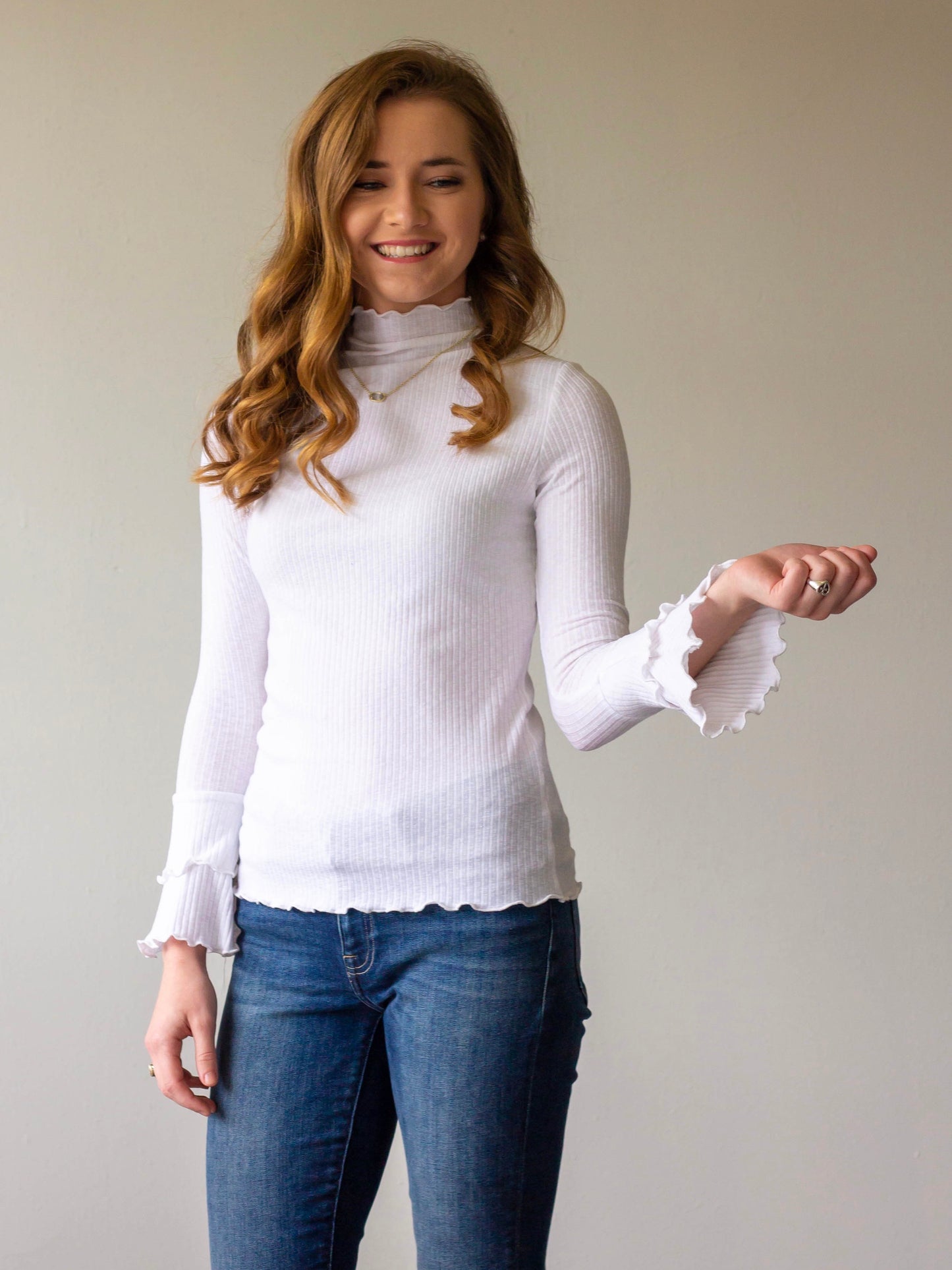cher long sleeve ruffle